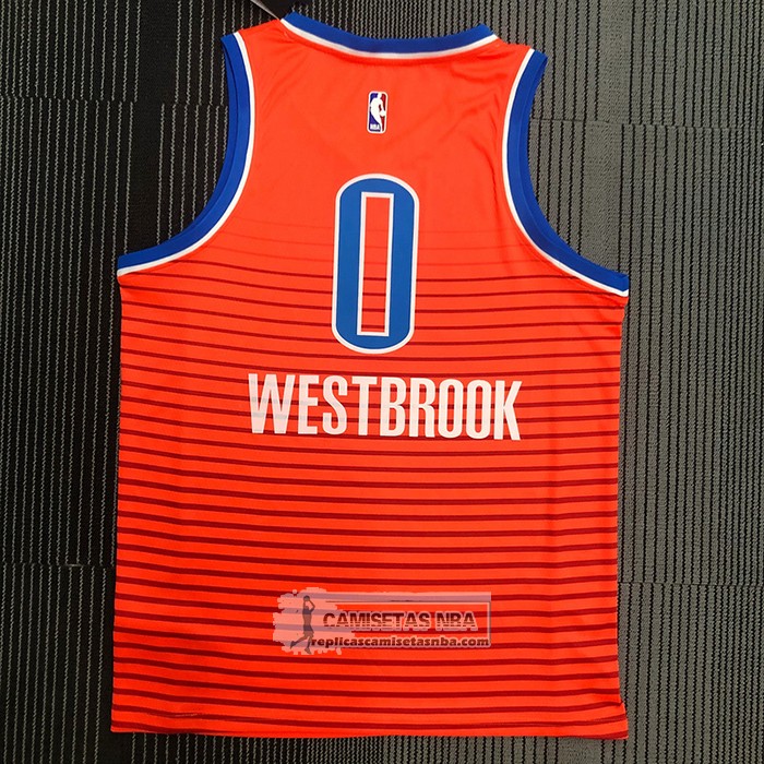 Camiseta Oklahoma City Thunder Russell Westbrook NO 0 Statement 2021 Naranja